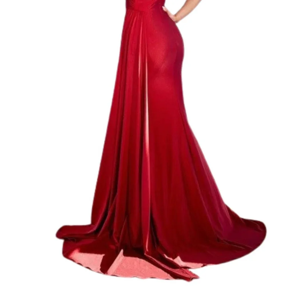 NWT Ladivine PT004 One Shoulder Prom Dress Eggplant Size 6 - Picture 4 of 6